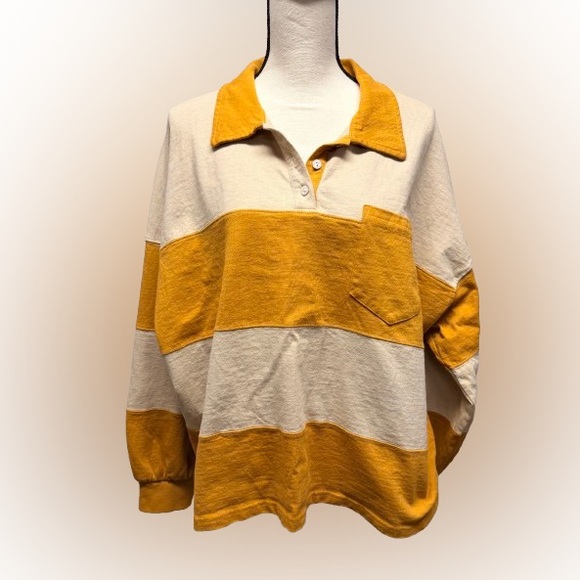 Madewell Tops - Madewell MWL Rugby Shirt Size XL Like New Mustard & Cream Oversized & Boxy